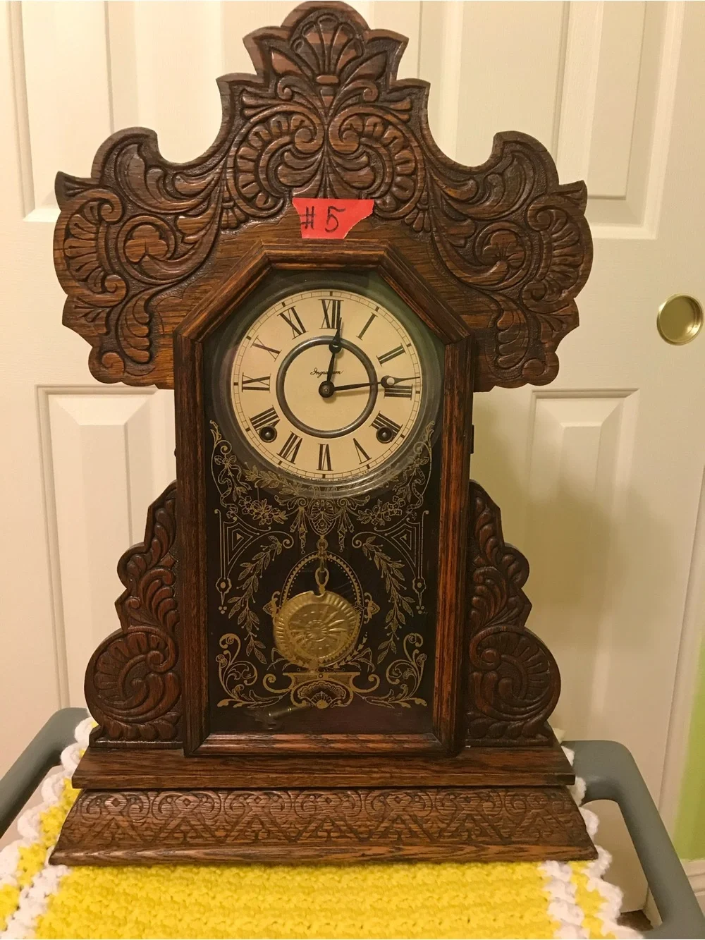 Antique-Style Ornate Wall Clock in Dark Brown